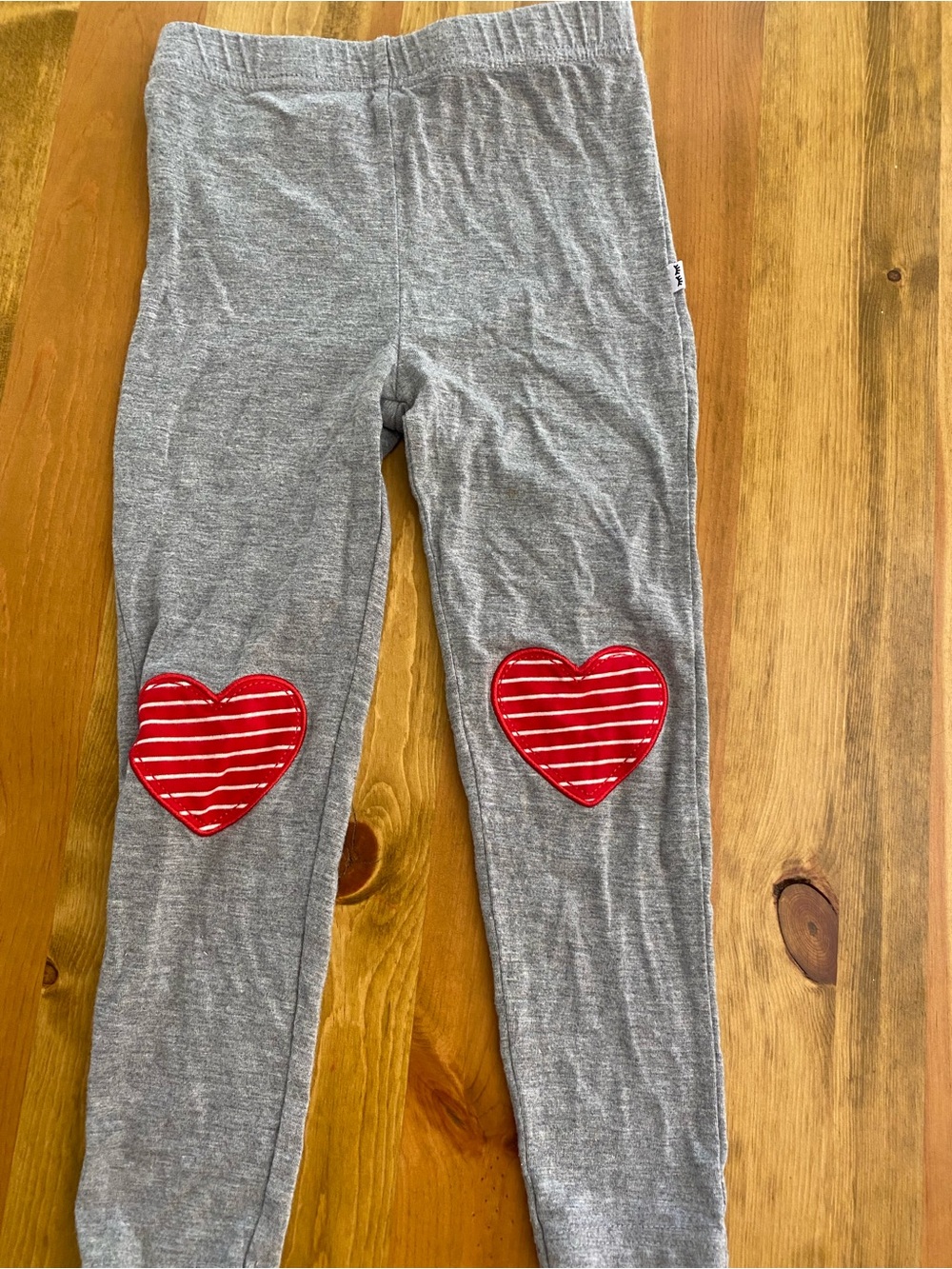 Little Sleepies Gray Leggings with Red Heart Knee Patches
